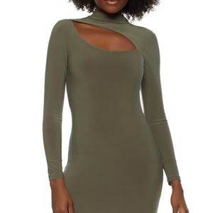 Bodycon Stretch Mock Neck Keyhole Dress Size Large